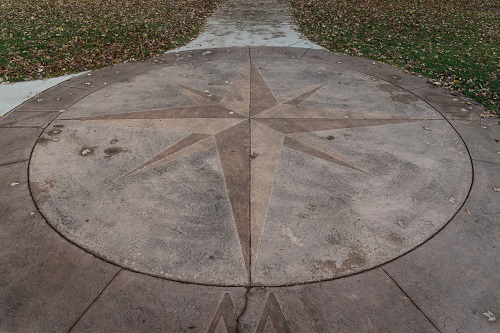 Sidewalk monument of a compass at Fallen Timbers
